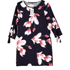 Minipeach Women’s 3/4 Sleeve Floral Mini Dress Purple Size S.